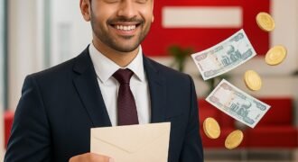 A bank agent offering cashback to customers