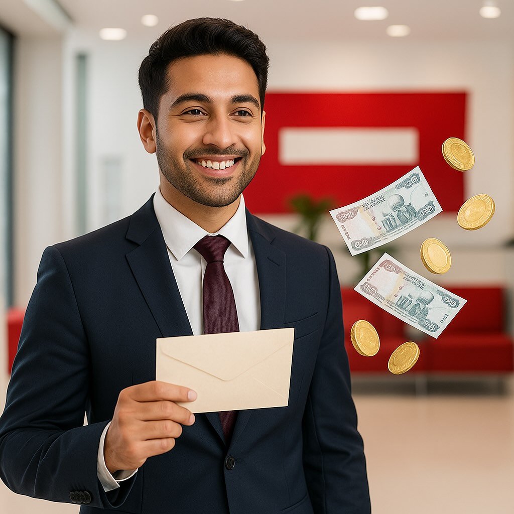 A bank agent offering cashback to customers