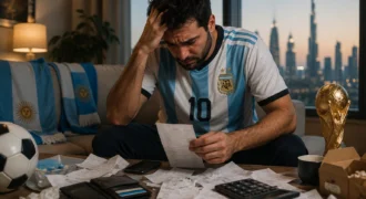 Wallet and credit card on a table after World Cup spending, UAE