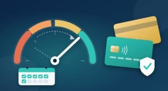 Illustration of a UAE credit score gauge recovering to green after six months of on-time payments